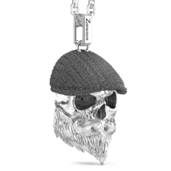 Cheap Zancan Silver Necklace With Flat Cap Skull Pendant. Colliers
