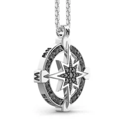 Cheap Zancan Silver Necklace With Wind Rose Pendant And Black Stones. Colliers
