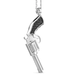 Online Zancan Silver Necklace With Silver Gun Pendant And Black Stones. Colliers
