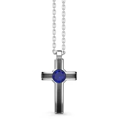 Clearance Zancan Silver Necklace With Cross Pendant And Lapis Lazuli Stone. Colliers