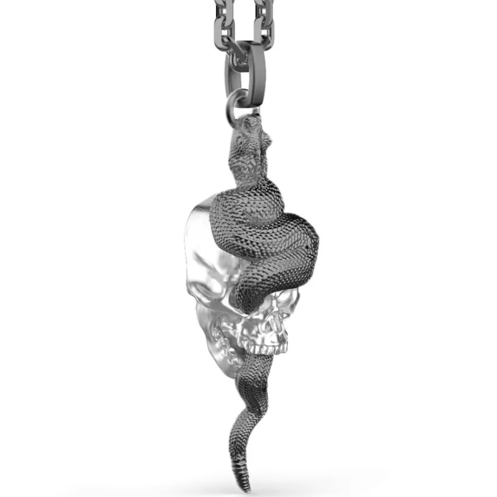Fashion Zancan Silver Necklace With Skull-And-Serpent Pendant. Colliers