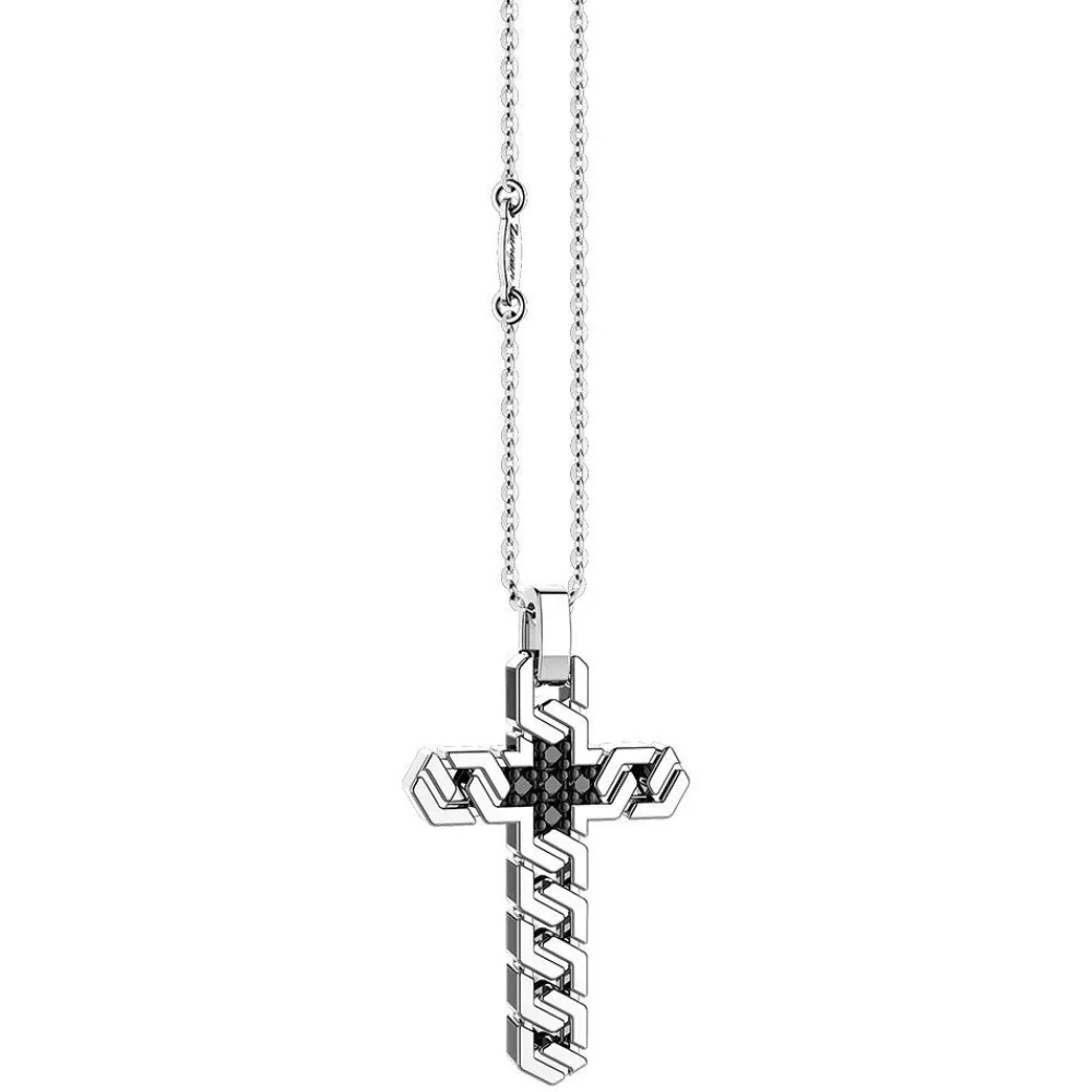 Discount Zancan Silver Necklace With Cross Pendant And Black Stones. Colliers