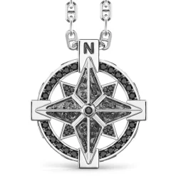 Best Sale Zancan Silver Necklace With Wind Rose Pendant And Black Stones. Colliers