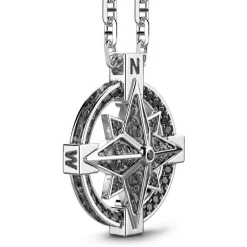 Best Sale Zancan Silver Necklace With Wind Rose Pendant And Black Stones. Colliers