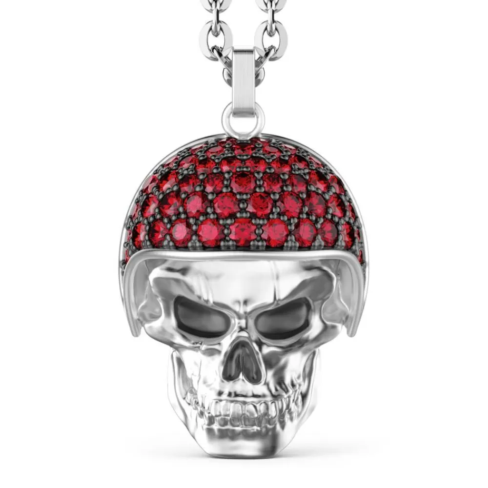 Cheap Zancan Silver Necklace With Biker Skull Pendant With Red Stones. Colliers