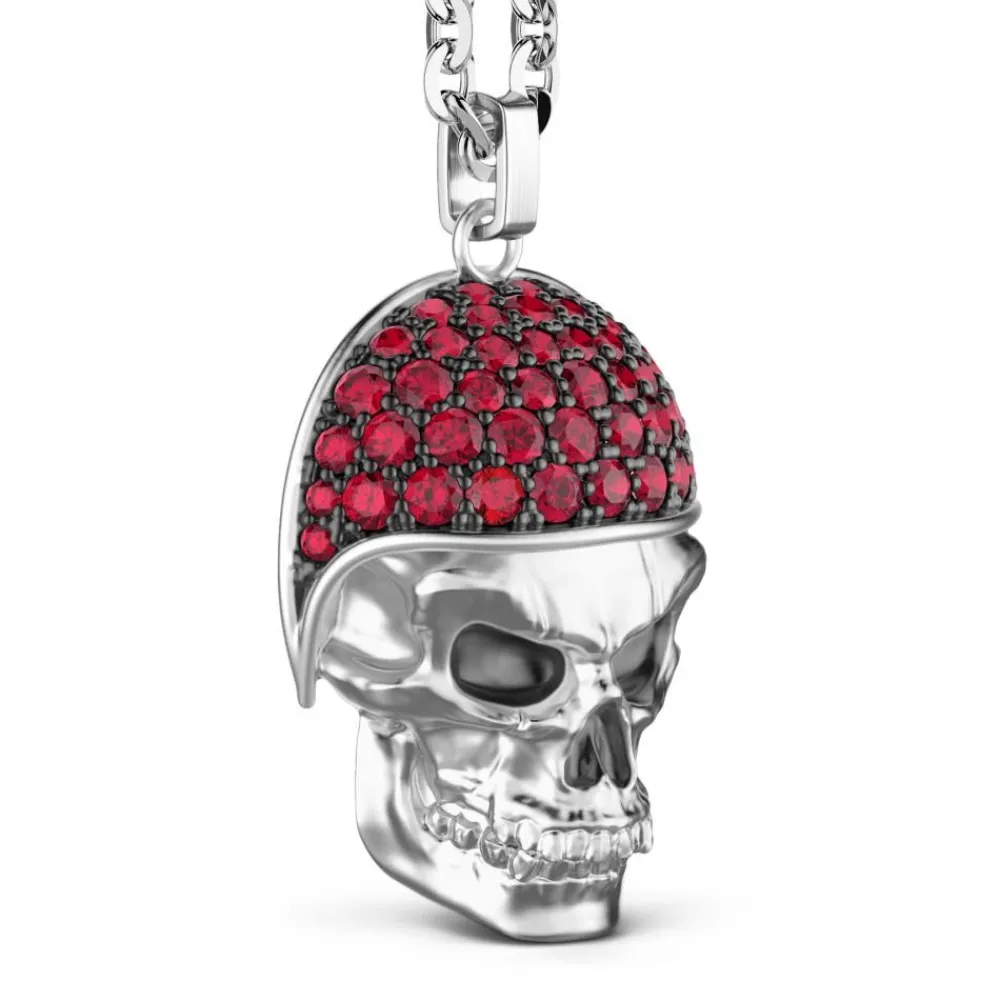 Cheap Zancan Silver Necklace With Biker Skull Pendant With Red Stones. Colliers