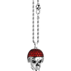 Cheap Zancan Silver Necklace With Biker Skull Pendant With Red Stones. Colliers