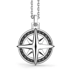 Shop Zancan Silver Necklace With Wind Rose Pendant And Black Stones Colliers