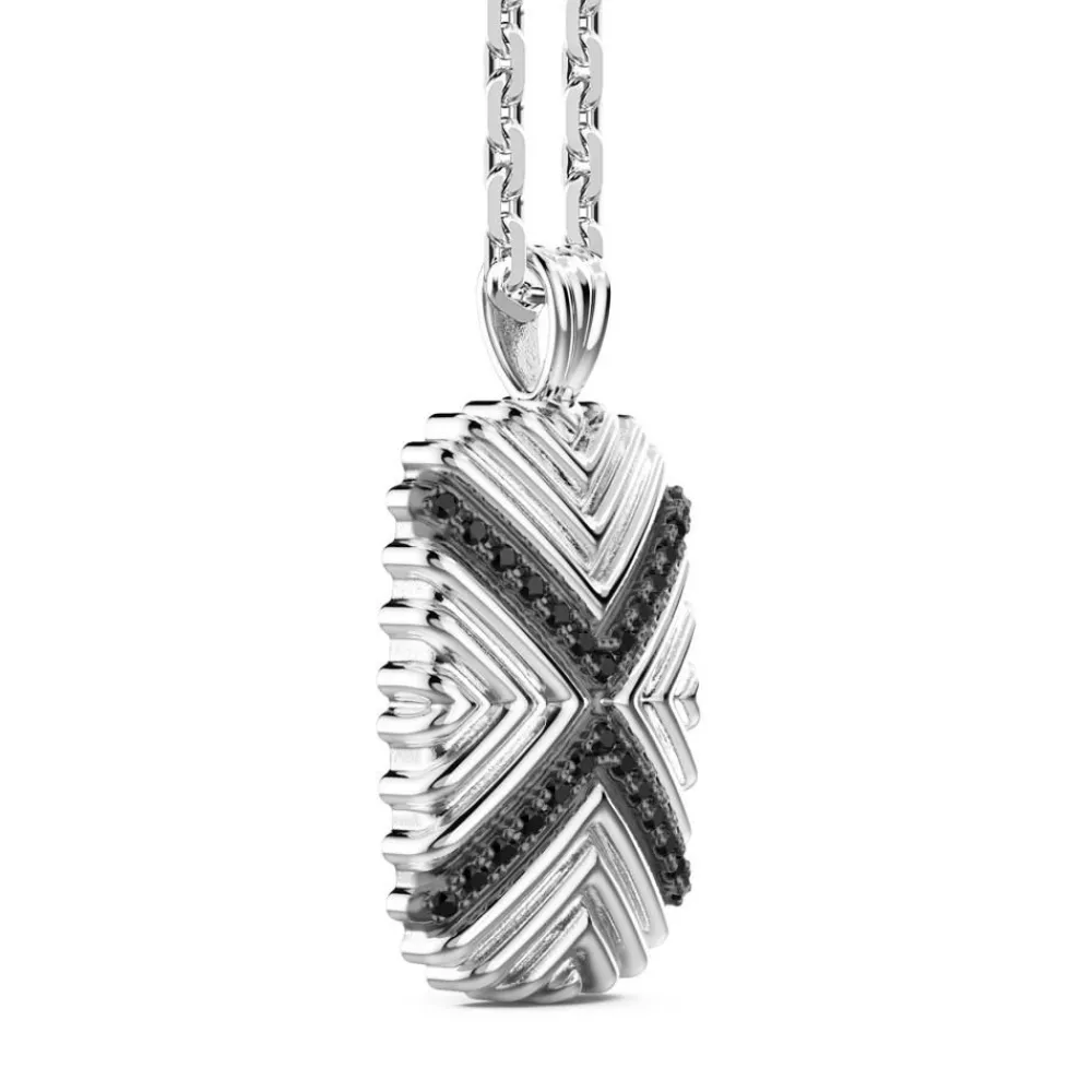 Flash Sale Zancan Silver Necklace With Tag Pendant And Black Stones. Colliers