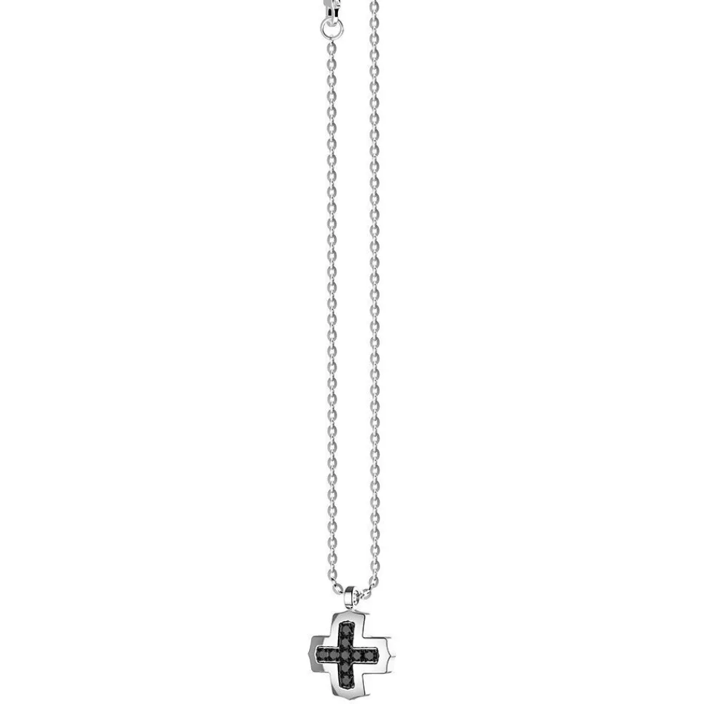 Online Zancan Silver Necklace With Greek Cross Pendant And Black Stones. Colliers