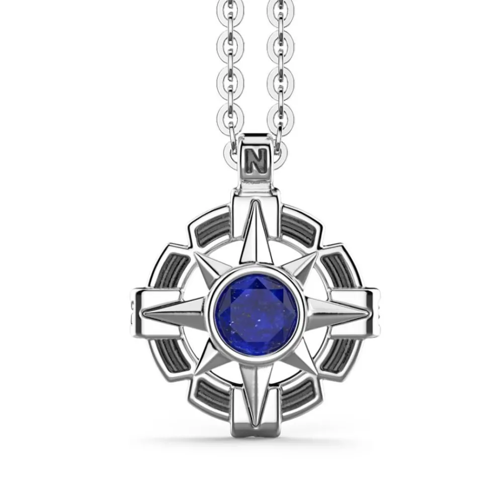 Outlet Zancan Silver Necklace With Wind Rose Pendant And Blue Stone. Colliers