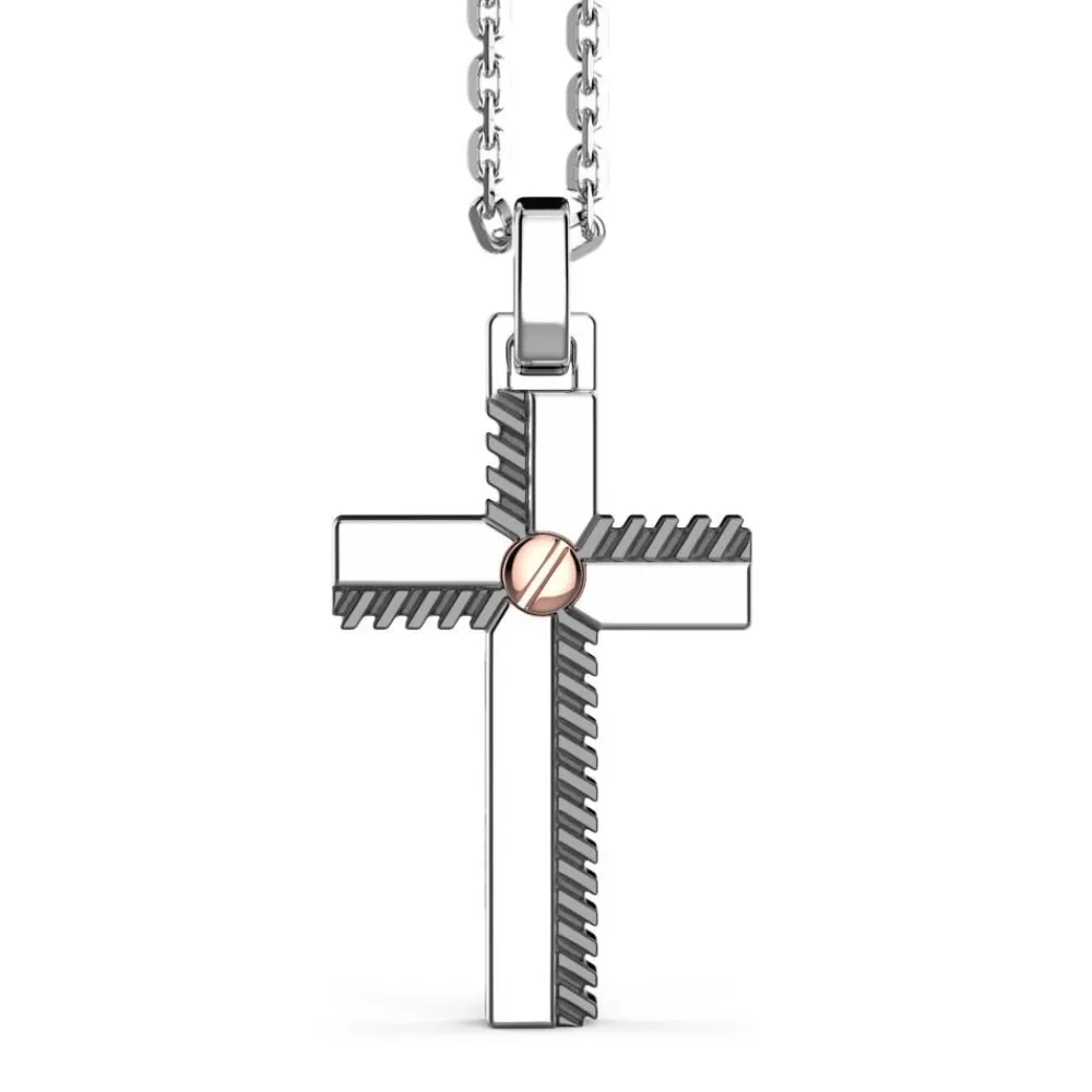 Discount Zancan Silver Necklace With Cross Pendant And Rose Gold Screw. Colliers