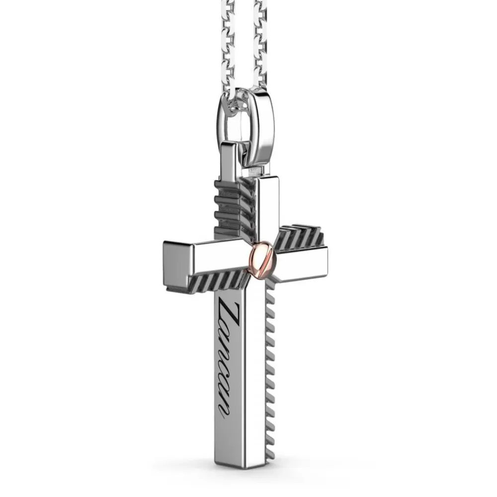 Discount Zancan Silver Necklace With Cross Pendant And Rose Gold Screw. Colliers