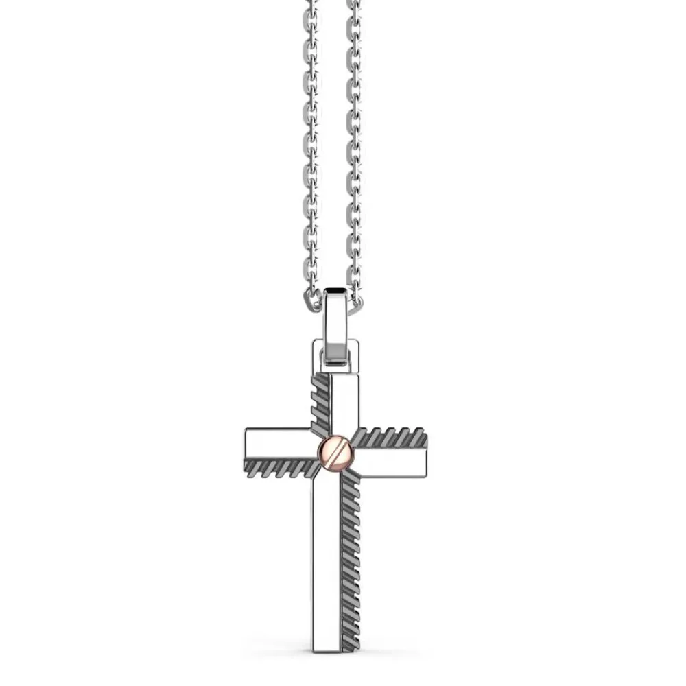 Discount Zancan Silver Necklace With Cross Pendant And Rose Gold Screw. Colliers
