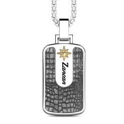 Discount Zancan Silver Necklace With Leather Effect Tag Pendant. Colliers