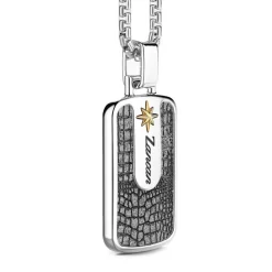 Discount Zancan Silver Necklace With Leather Effect Tag Pendant. Colliers