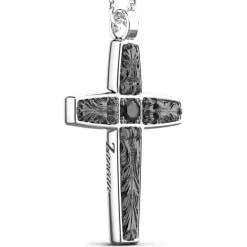 Cheap Zancan Silver Necklace With Cross Pendant And Black Stones. Colliers