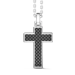 Fashion Zancan Silver Necklace With Cross Pendant And Black Stones. Colliers