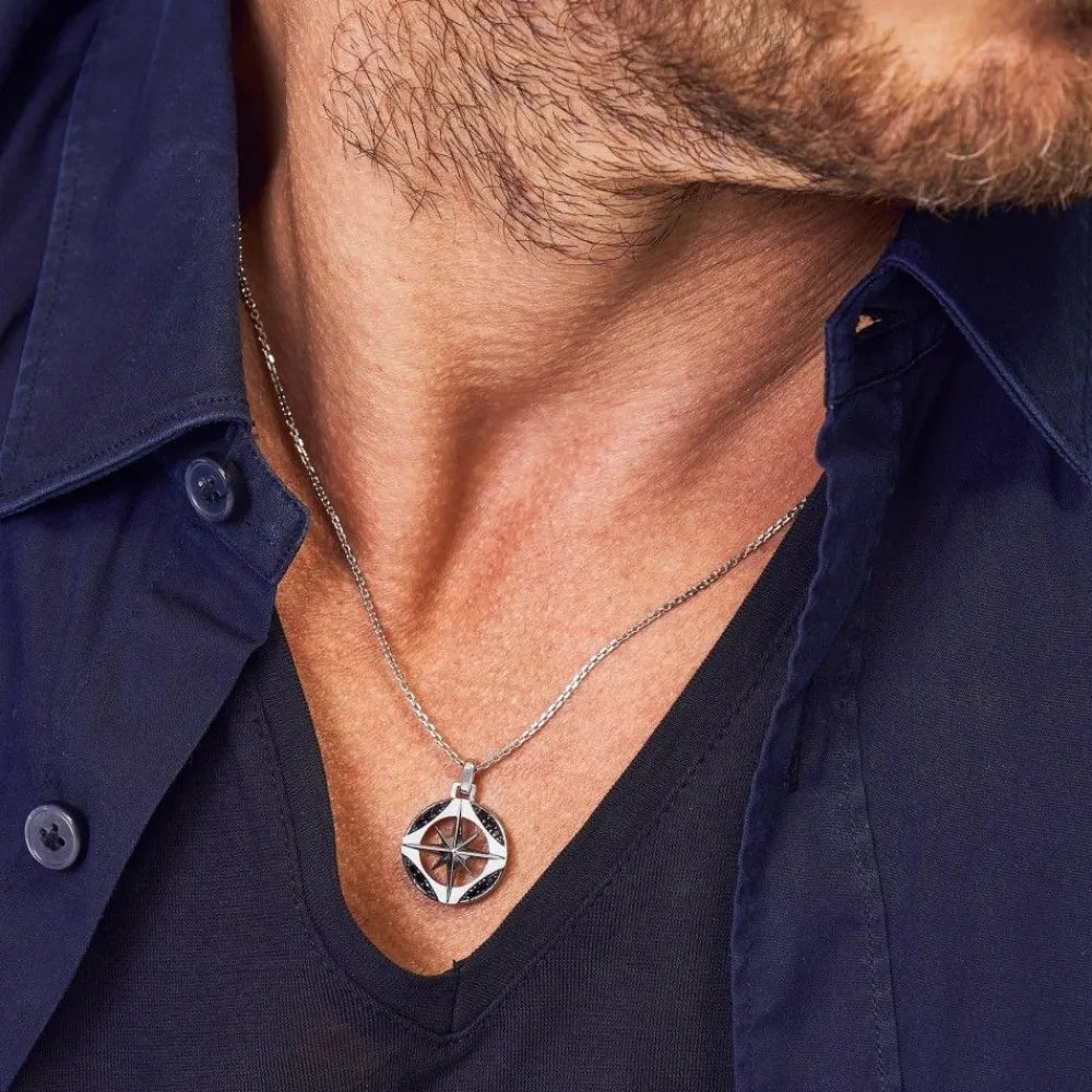 New Zancan Silver Necklace With Black Stones. Colliers