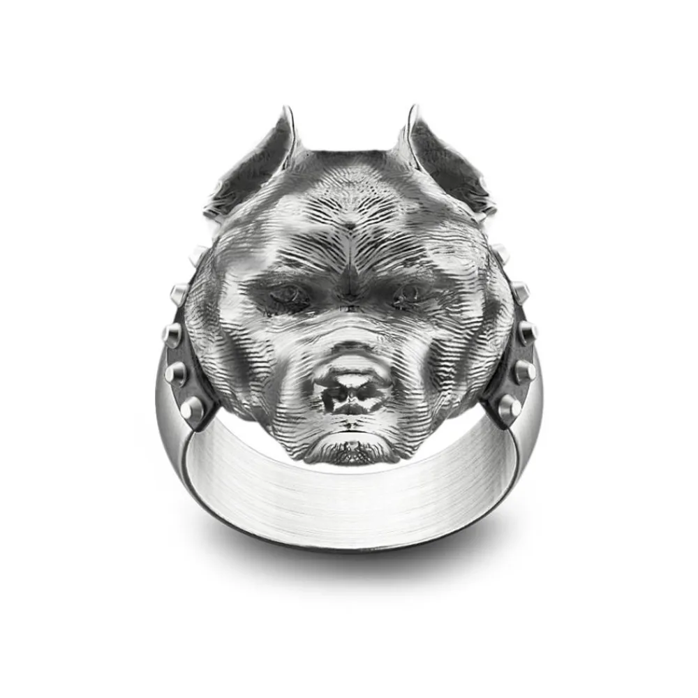 Fashion Zancan Silver Pit Bull Ring With Vintage Finish. Bagues