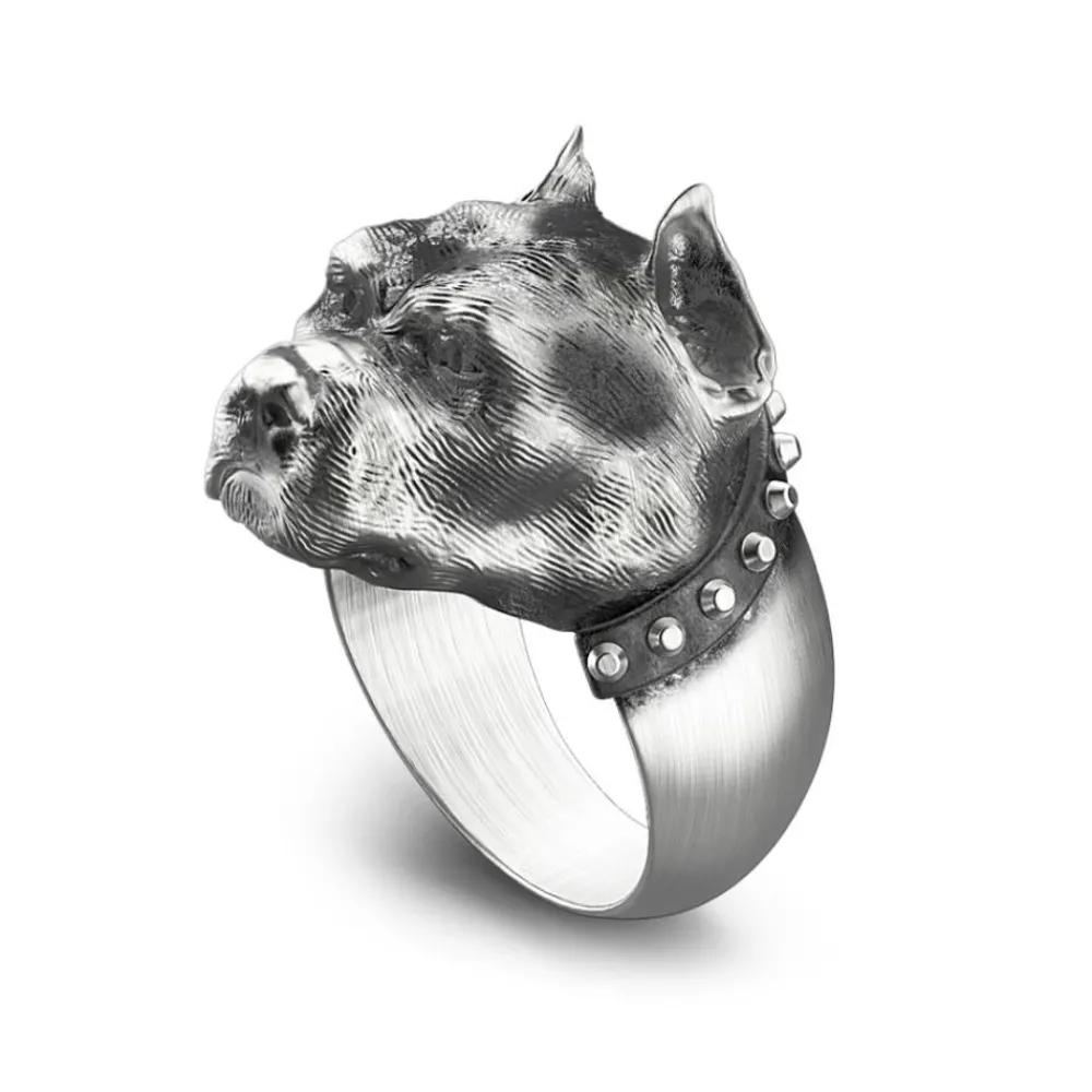 Fashion Zancan Silver Pit Bull Ring With Vintage Finish. Bagues