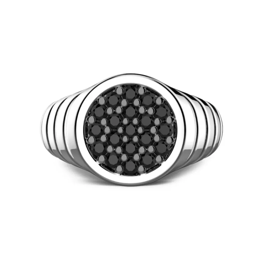 Shop Zancan Silver Ring With Black Stones. Bagues