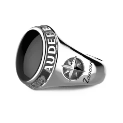 Clearance Zancan Silver Ring With Black Onyx And Latin Inscription. Bagues