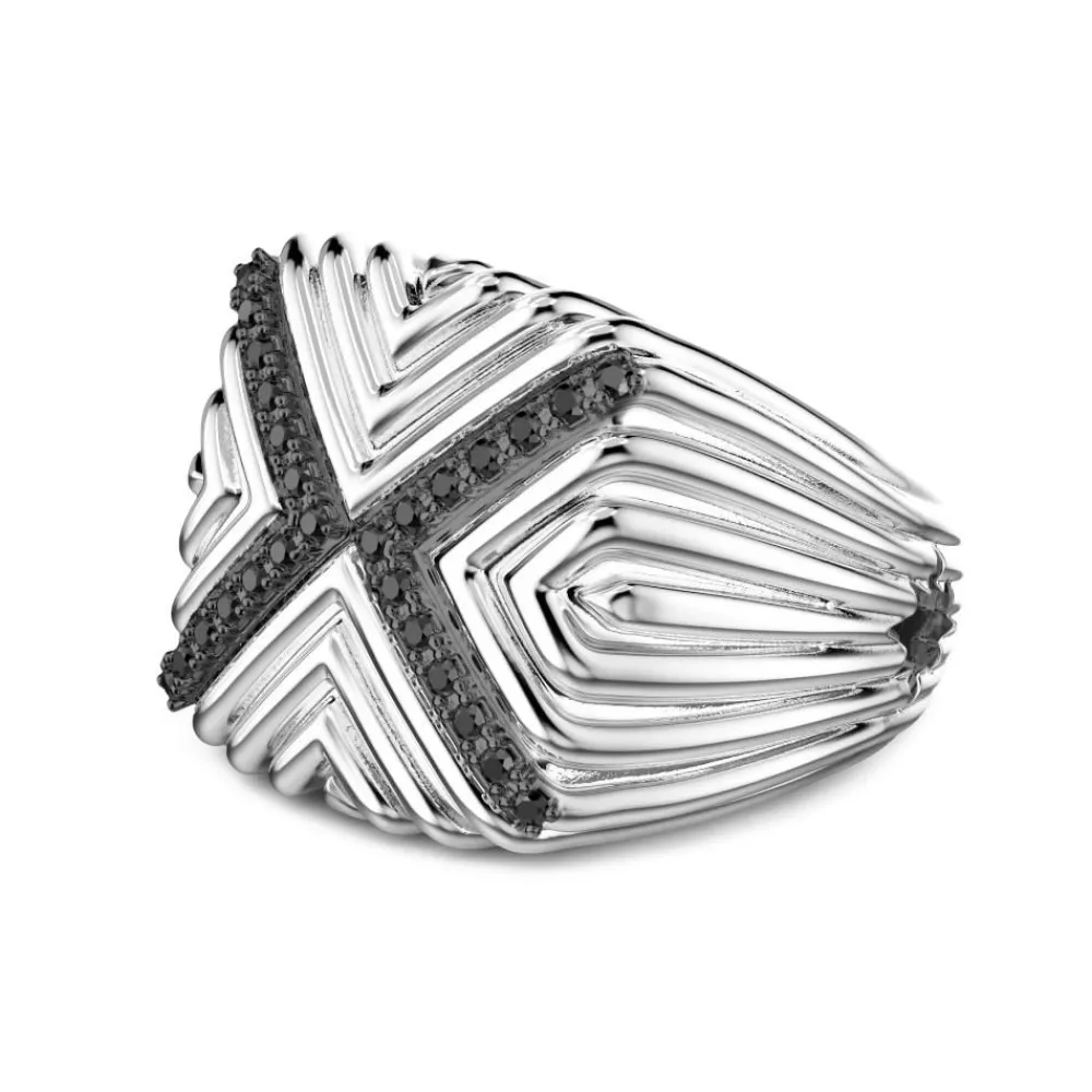 Best Sale Zancan Silver Signet Ring With Black Stones. Bagues