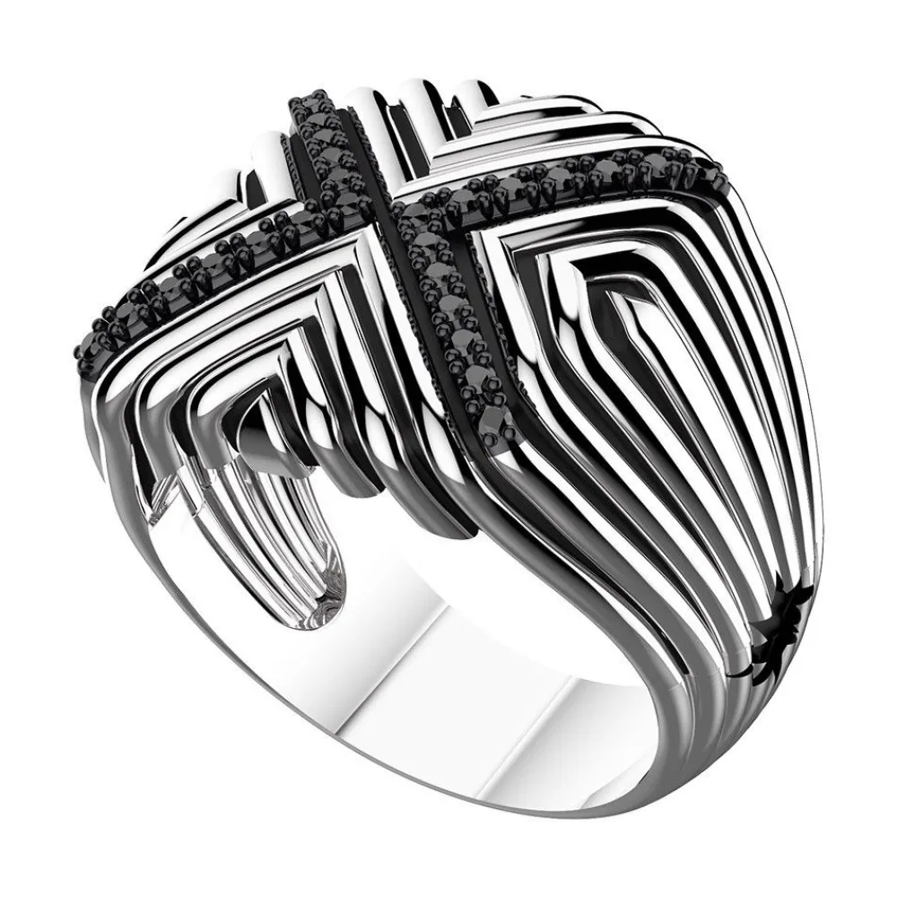 Best Sale Zancan Silver Signet Ring With Black Stones. Bagues