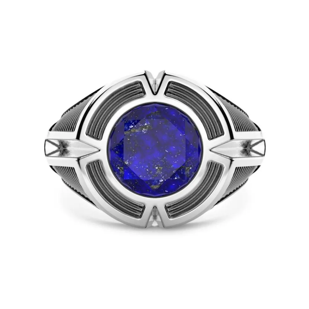 Clearance Zancan Silver Signet Ring With Central Lapis Lazuli Stone. Bagues