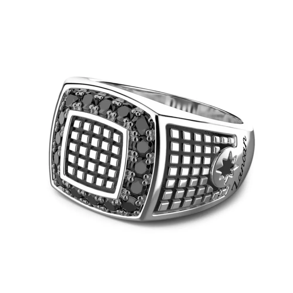 New Zancan Silver Signet Ring With Black Stones. Bagues