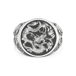 Best Sale Zancan Silver Signet Ring With Dragon. Bagues