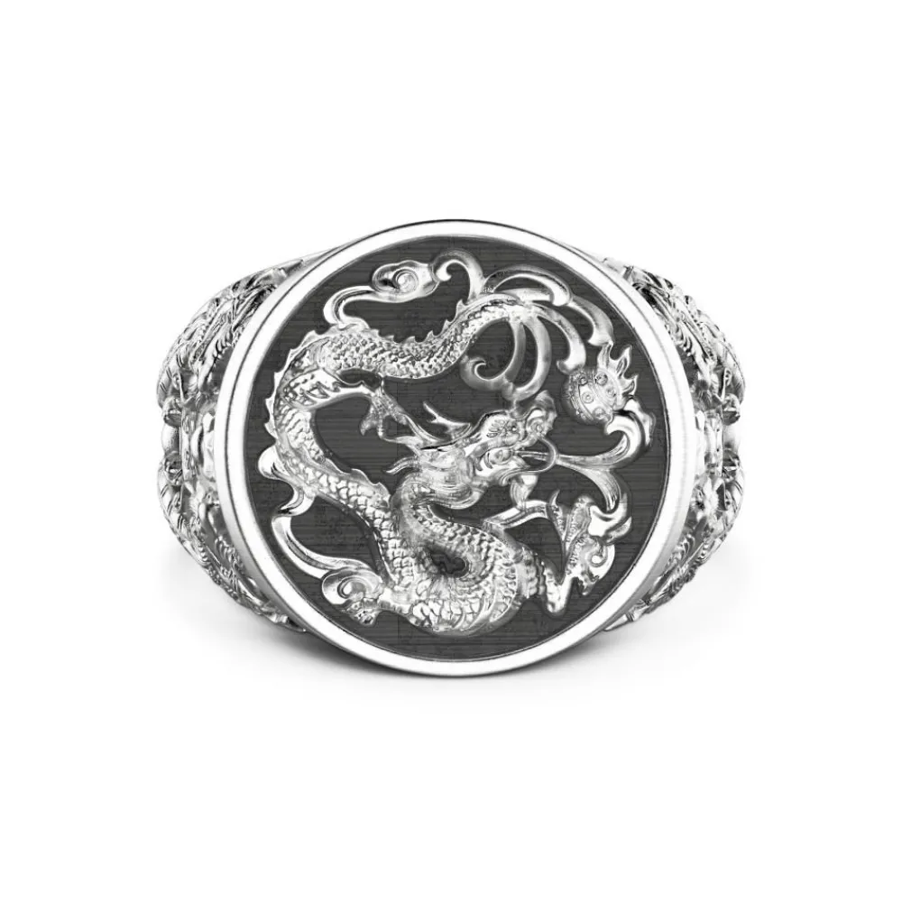 Best Sale Zancan Silver Signet Ring With Dragon. Bagues