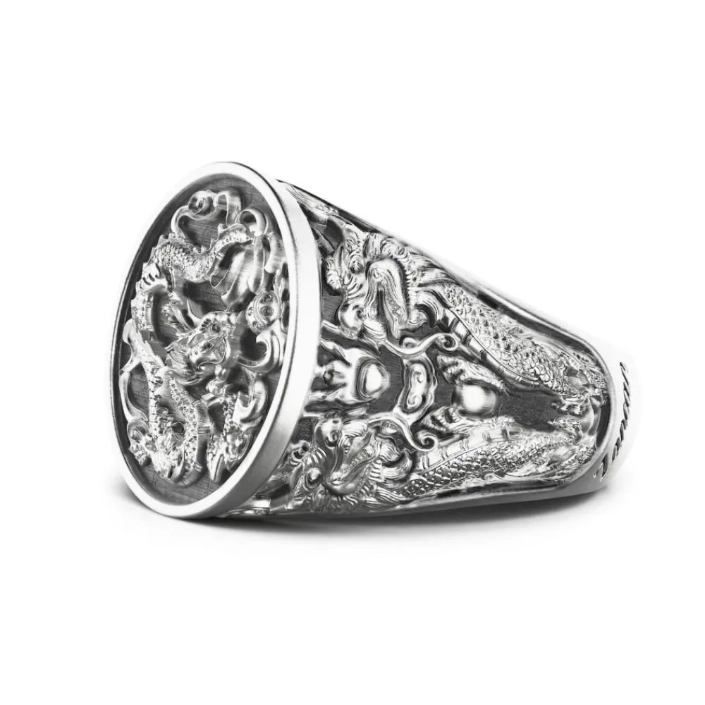 Best Sale Zancan Silver Signet Ring With Dragon. Bagues