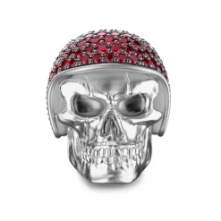 Best Zancan Silver Skull Ring With Red Stones. Bagues