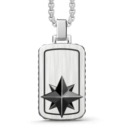 Shop Zancan Silver Tag Necklace With Ceramic Wind Rose. Colliers