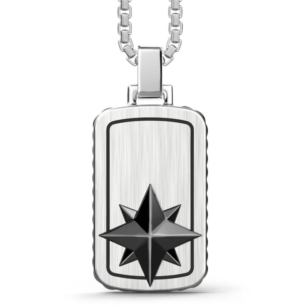 Shop Zancan Silver Tag Necklace With Ceramic Wind Rose. Colliers
