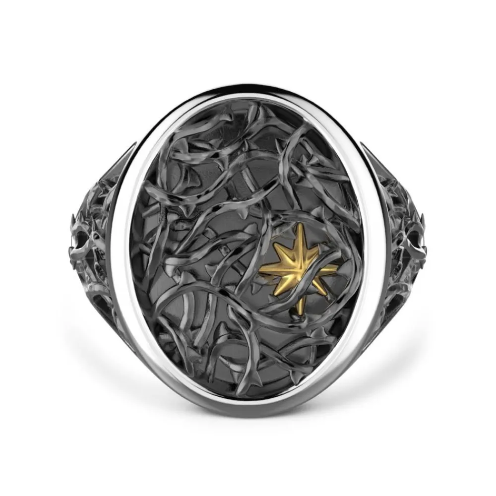 Shop Zancan Silver Thorny Signet Ring. Bagues
