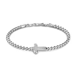 Best Sale Zancan Soft Bracelet With Silver Beads And Cross With Black Stones. Bracelets