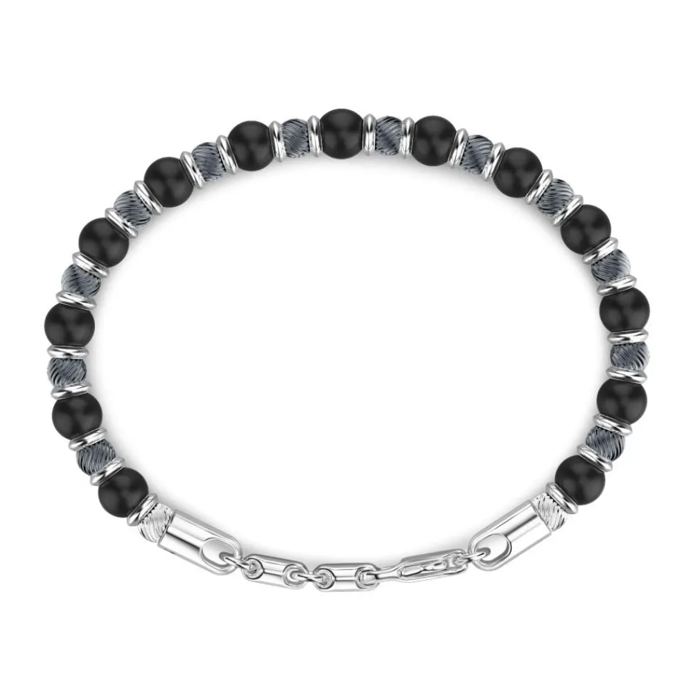 Hot Zancan Soft Bracelet With Silver Beads And Onyx. Bracelets