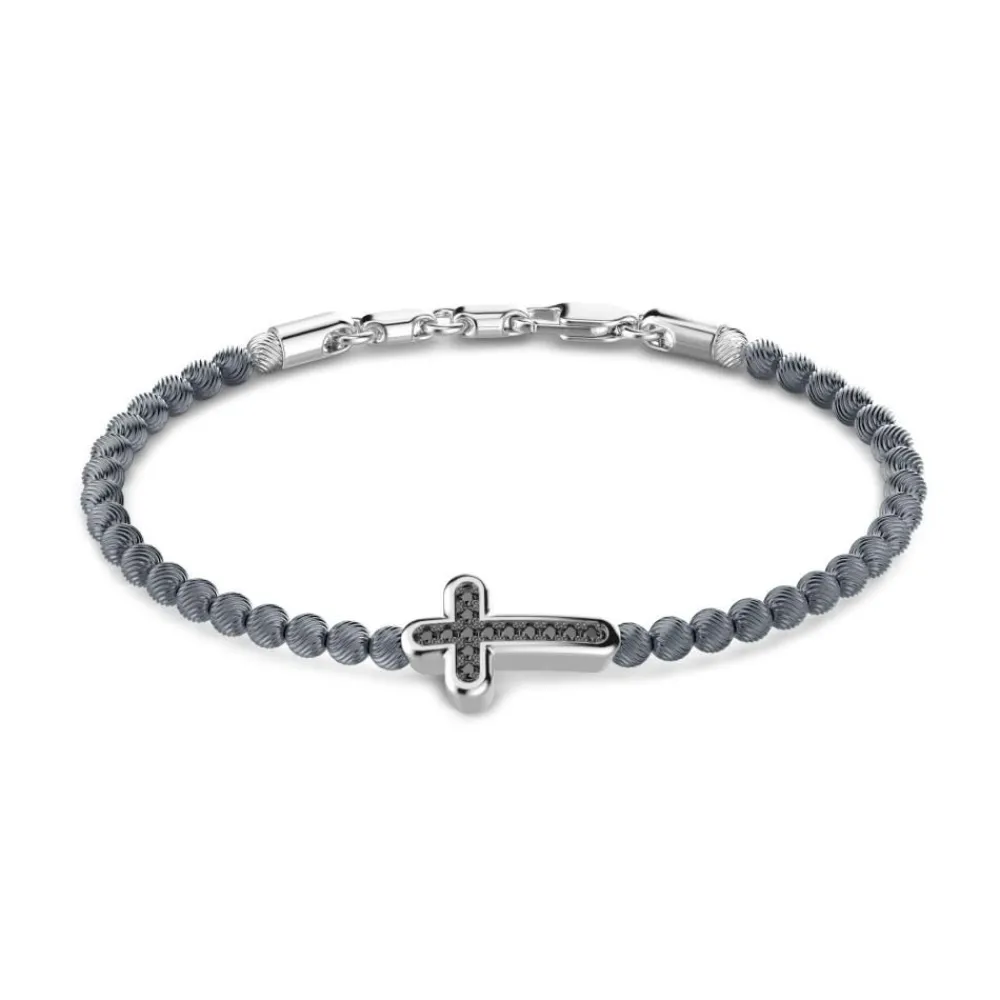 Discount Zancan Soft Bracelet With Silver Beads And Cross With Stones. Bracelets