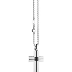 Best Sale Zancan Steel Necklace With Cross And Black Diamonds. Colliers