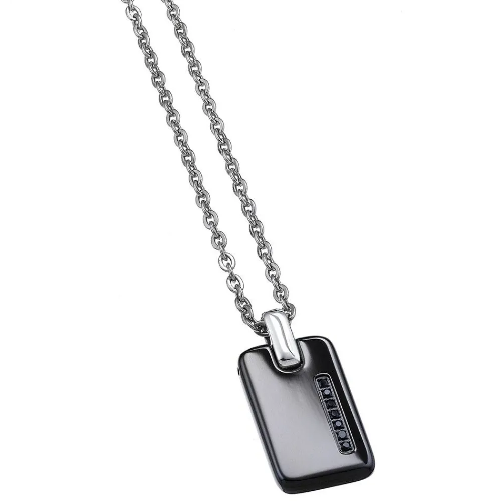 Hot Zancan Steel Necklace With Tag And Black Stones. Colliers