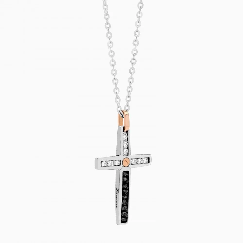 Cheap Zancan White Gold Necklace With Cross And Diamonds. Colliers